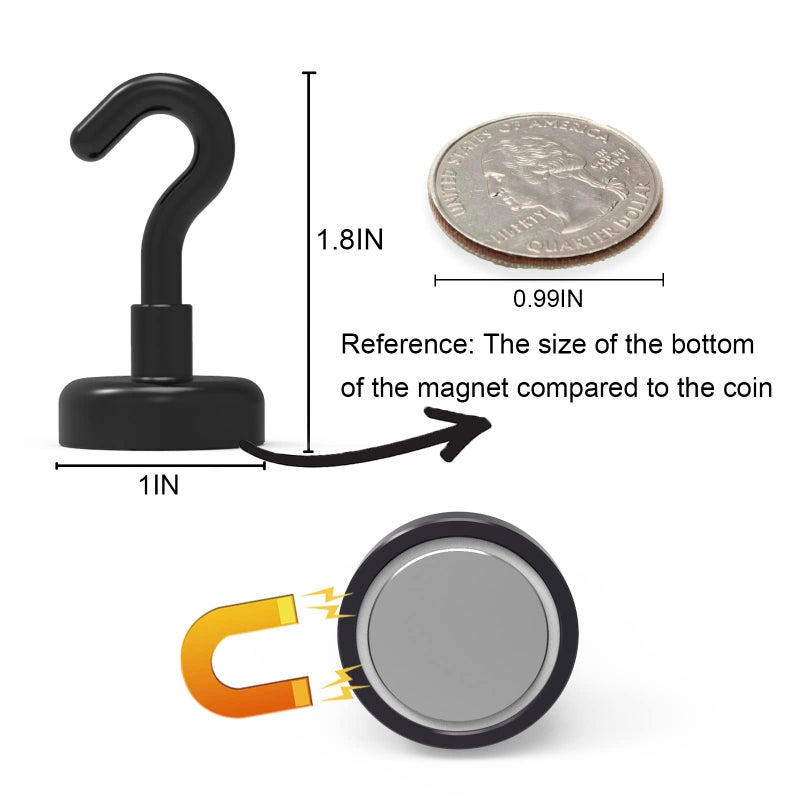MHDMAG Magnetic Hooks Refrigerator,Cruise Ship Accessories, 50LBS Super Magnets with Neodymium Rare Earth for Hanging, Door Holder, Keys, Home, Office, Refrigerators, BBQ, Pack of 6. - Image 2